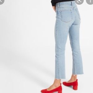 Everlane The Kick Crop Light Wash Raw Hem Jeans 27 blue